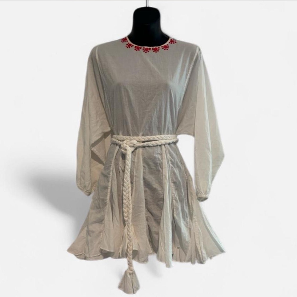 Rhode Resort Cotton Summer Dress Embroidered Neckline & Belted Waist